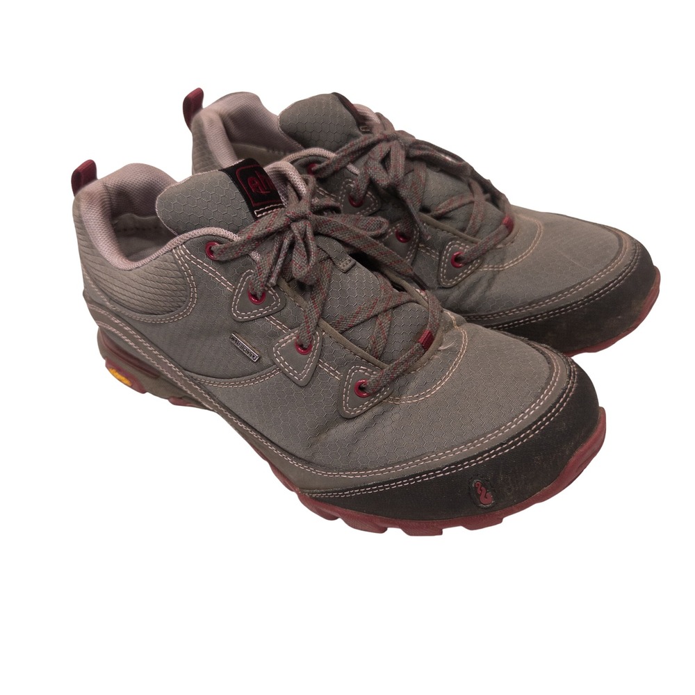 Ahnu Hiking Shoes Womens 8 Gray Red Good Waterproof Vibram Trail AF2421DGRY